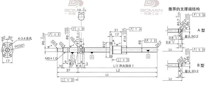 KURODA DP0802JS-HDNR-0180B-C3F 黑田丝杆替换尺寸
